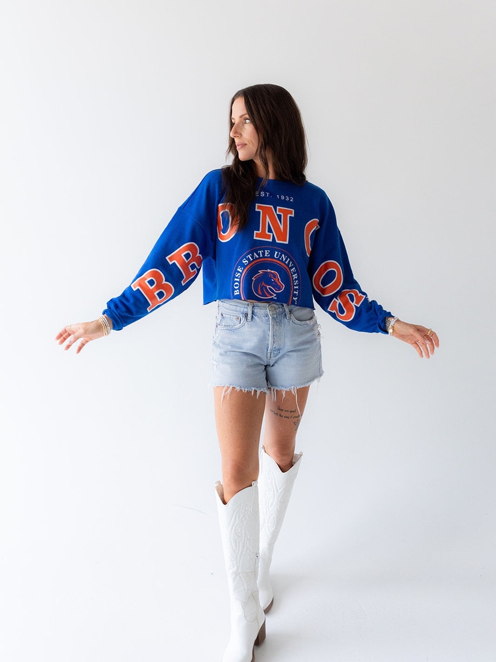 Gameday Social Boise State Phipps Split Sleeve Cropped Long Sleeve Size Medium